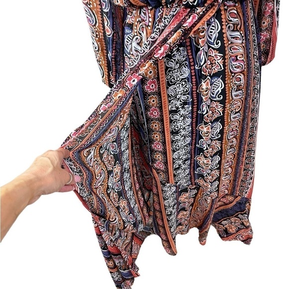 Venus women’s printed striped maxi dress 3/4 sheer sleeves v neckline size 6 - Picture 9 of 17